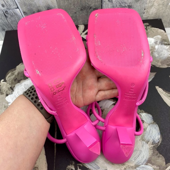 Schutz Shalla Angled-Heel Sandals in Hot Pink Size 10B. - Picture 9 of 14
